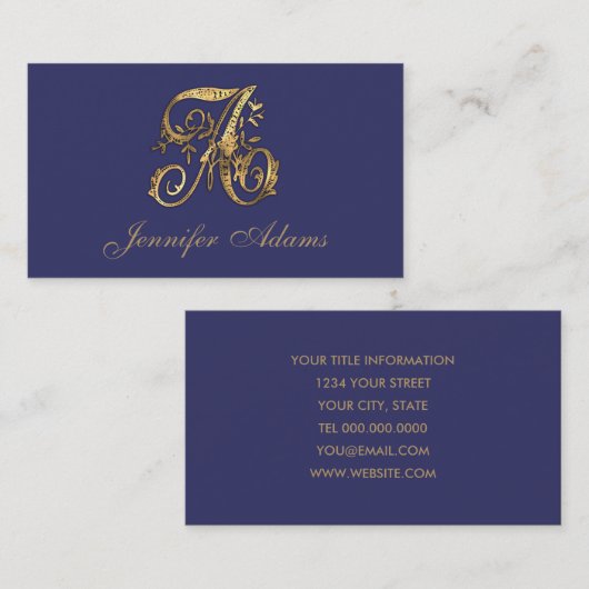 ALLE INITIALEN Elke kleur Goud Fancy Monogram Visitekaartje (Voorkant / Achterkant)