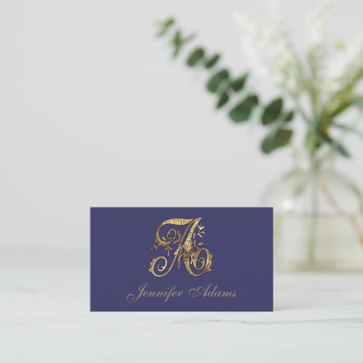 ALLE INITIALEN Elke kleur Goud Fancy Monogram Visitekaartje (Staand voorkant)