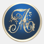 Alle Initialen Gold Monogram blauw Ronde Sticker (Voorkant)