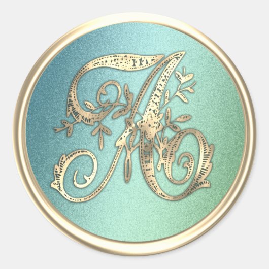 Alle Initialen Gold Monogram Blue Green Ronde Sticker (Voorkant)