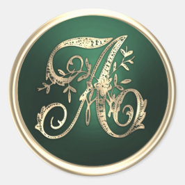 Alle Initialen Gold Monogram Emerald Green Ronde Sticker