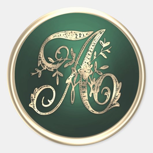 Alle Initialen Gold Monogram Emerald Green Ronde Sticker (Voorkant)
