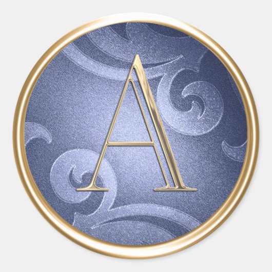 ALLE INITIALEN Gold Monogram op Dusty Blue Pattern Ronde Sticker (Voorkant)