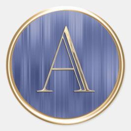 ALLE INITIALEN Gold Monogram op Dusty Blue Stripe Ronde Sticker