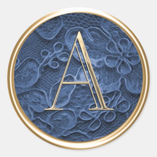 ALLE INITIALEN Gold Monogram op Navy Blue Lace Ronde Sticker (Voorkant)