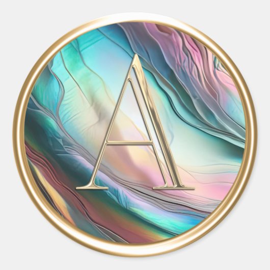 ALLE INITIALEN Gold Monogram op parelmoer Ronde Sticker (Voorkant)