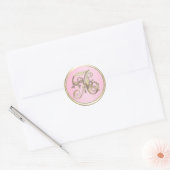 Alle Initialen Gold Monogram Roze Ronde Sticker (Envelop)