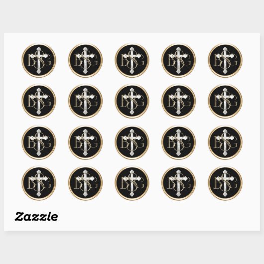 ALLE INITIALEN Goud 3 Monogram Pearly Cross Ronde Sticker (Vel)