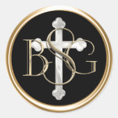 ALLE INITIALEN Goud 3 Monogram Pearly Cross Ronde Sticker (Voorkant)