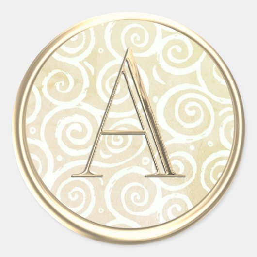 ALLE INITIALEN Goud Monogram Abstract wervelpatroo Ronde Sticker (Voorkant)