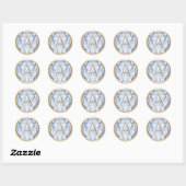ALLE INITIALEN Goud Monogram Blauw Damask Ronde Sticker (Vel)