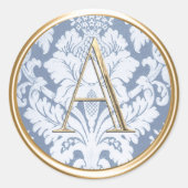ALLE INITIALEN Goud Monogram Blauw Damask Ronde Sticker (Voorkant)