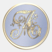 Alle Initialen Goud Monogram  Blauw Ronde Sticker (Voorkant)