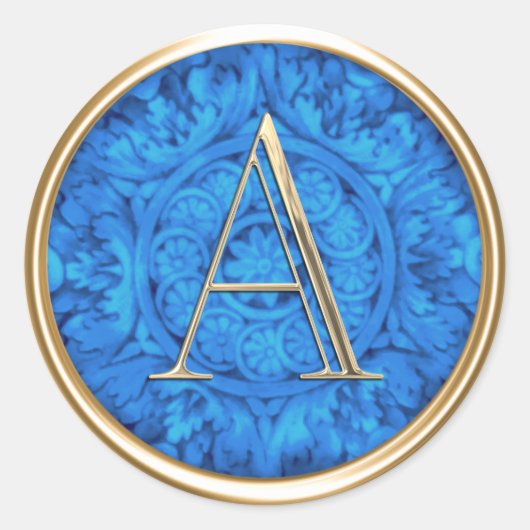 ALLE INITIALEN Goud Monogram Blauw Ronde Sticker (Voorkant)