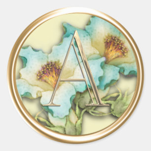 ALLE INITIALEN Goud Monogram Blauw Wit Lillies Ronde Sticker