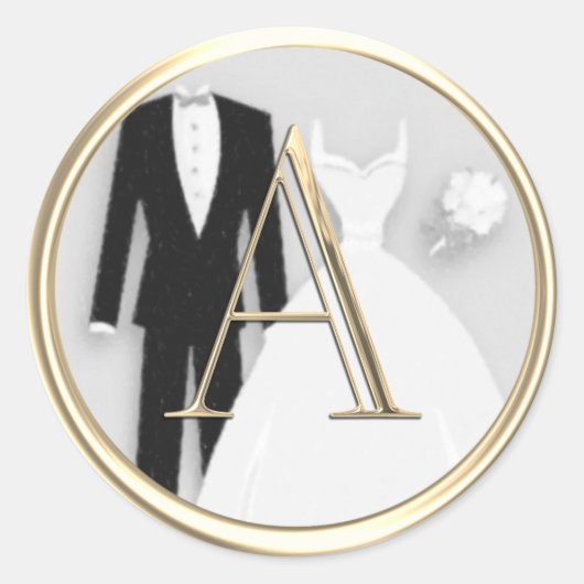ALLE INITIALEN Goud Monogram Bruiloft Kleding Ronde Sticker (Voorkant)
