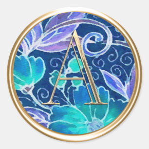 ALLE INITIALEN Goud Monogram Framboos Blauw Bloeme Ronde Sticker