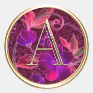 ALLE INITIALEN Goud Monogram Framboos Roze Bloemen Ronde Sticker