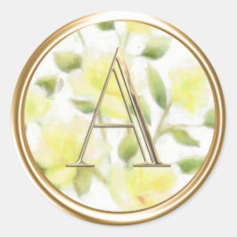 ALLE INITIALEN Goud Monogram Geel Bloemen Ronde Sticker