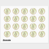 ALLE INITIALEN Goud Monogram Groen blad Botanisch Ronde Sticker (Vel)