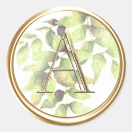 ALLE INITIALEN Goud Monogram Groen blad Botanisch Ronde Sticker