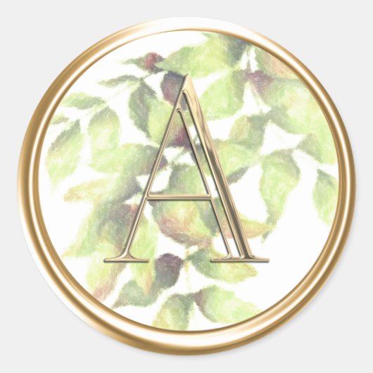 ALLE INITIALEN Goud Monogram Groen blad Botanisch Ronde Sticker (Voorkant)
