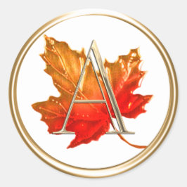 ALLE INITIALEN Goud Monogram Herfst Maple Leaf Ronde Sticker