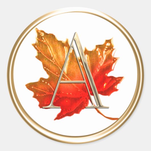 ALLE INITIALEN Goud Monogram Herfst Maple Leaf Ronde Sticker (Voorkant)