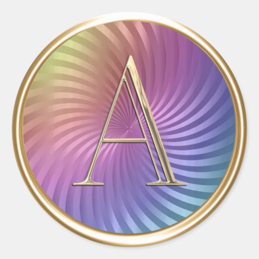 ALLE INITIALEN Goud Monogram Kleurrijke Twirl Ronde Sticker (Voorkant)