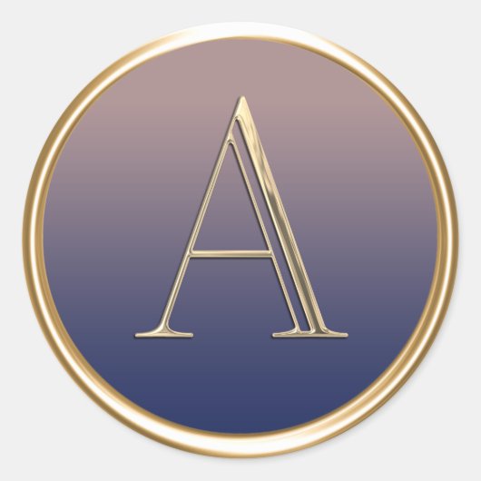 ALLE INITIALEN Goud Monogram Navy Blauw Ombre Fade Ronde Sticker (Voorkant)