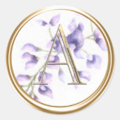 ALLE INITIALEN Goud Monogram op Paarse Wisteria Ronde Sticker (Voorkant)