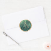 ALLE INITIALEN Goud Monogram op Smaragd Streep Ronde Sticker (Envelop)