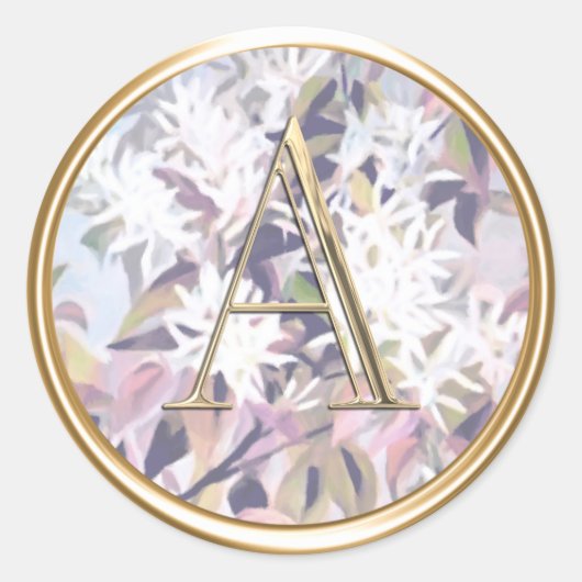 ALLE INITIALEN Goud Monogram op Witte Bloemen Ronde Sticker (Voorkant)