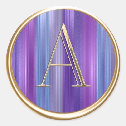 ALLE INITIALEN Goud Monogram Paarse Blauwe Strepen Ronde Sticker (Voorkant)