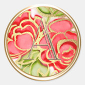 ALLE INITIALEN Goud Monogram Rode rozen Ronde Sticker (Voorkant)