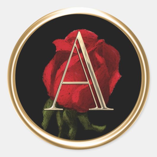 ALLE INITIALEN Goud Monogram Rood Rose Zwart Ronde Sticker (Voorkant)