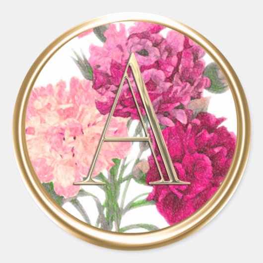 ALLE INITIALEN Goud Monogram Roze Bloemen Ronde Sticker (Voorkant)