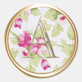 ALLE INITIALEN Goud Monogram Roze Bloemen Ronde Sticker
