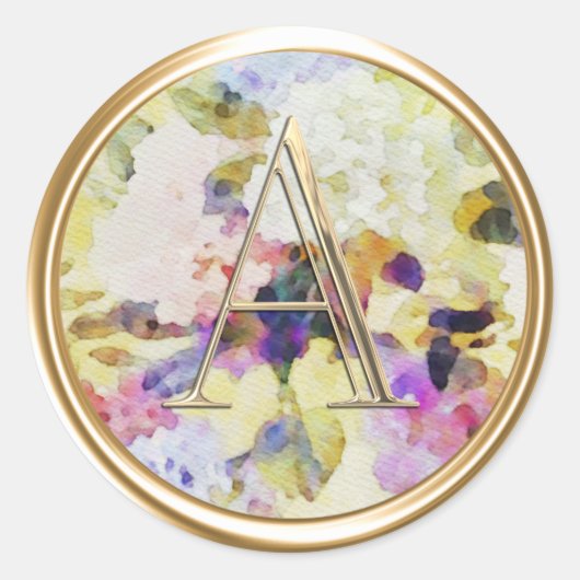 ALLE INITIALEN Goud Monogram Roze Geel Bloemen Ronde Sticker (Voorkant)