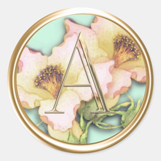 ALLE INITIALEN Goud Monogram Roze Lillies Ronde Sticker (Voorkant)