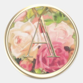 ALLE INITIALEN Goud Monogram Roze Rozen Ronde Sticker