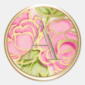 ALLE INITIALEN Goud Monogram Roze Rozen Ronde Sticker (Voorkant)