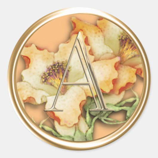 ALLE INITIALEN Goud Monogram Sinaasappel Lillies Ronde Sticker (Voorkant)