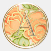 ALLE INITIALEN Goud Monogram Sinaasappel Rozen Ronde Sticker (Voorkant)