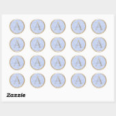 ALLE INITIALEN Goud Monogram Stoffig Blauw Bladere Ronde Sticker (Vel)