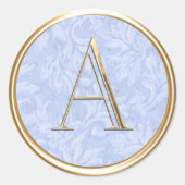 ALLE INITIALEN Goud Monogram Stoffig Blauw Bladere Ronde Sticker (Voorkant)