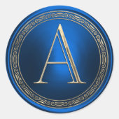 ALLE INITIALEN Goudblauw met Goudring Ronde Sticker (Voorkant)