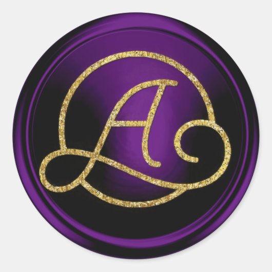 ALLE INITIALEN Gouden cirkelmonogram donkerpaars Ronde Sticker (Voorkant)