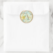 ALLE INITIALEN Gouden Monogram Aqua Peony Ronde Sticker (Tas)