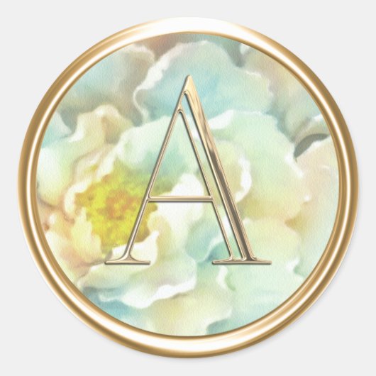 ALLE INITIALEN Gouden Monogram Aqua Peony Ronde Sticker (Voorkant)